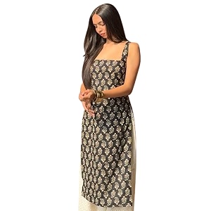 Womens Sleeveless Ajrak Print Kurti Pure Cotton