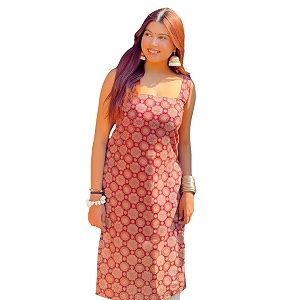 Womens Sleeveless Ajrak Print Kurti Pure Cotton
