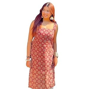 Womens Sleeveless Ajrak Print Kurti Pure Cotton