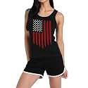 Women's Sleeveless Cotton Workout Outfits High Waist Running Shorts, Gym, Yoga Sports Printed Tank Top &amp; Shorts Sets L251