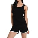 Women's Sleeveless Cotton Workout Outfits High Waist Running Shorts, Gym, Yoga Sports Printed Tank Top &amp; Shorts Sets L251