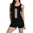 Women's Sleeveless Cotton Workout Outfits High Waist Running Shorts, Gym, Yoga Sports Printed Tank Top &amp; Shorts Sets L251