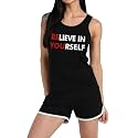 Women's Sleeveless Cotton Workout Outfits High Waist Running Shorts, Gym, Yoga Sports Printed Tank Top &amp; Shorts Sets L251