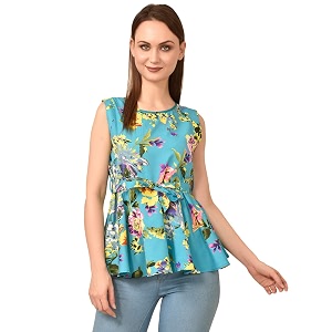 Womens Sleeveless Peplum Top with Waist Tie
