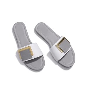 Womens Slide Sandals with Square Gold Buckle