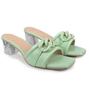 Womens Slip On-On Heeled Sandals with Transparent