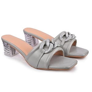 Womens Slip On-On Heeled Sandals with Transparent