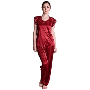 Womens Soft Smooth Satin Solid Nightwear