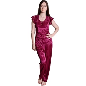 Womens Soft Smooth Satin Solid Nightwear