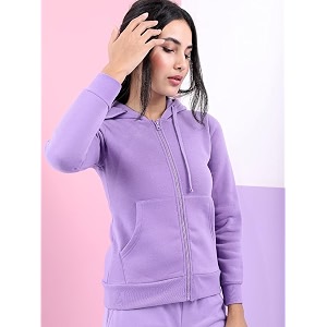 Womens Solid Casual Zipper Cotton Relaxed Fit