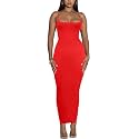 Women's Spaghetti Strap Bodycon Dress - Summer Casual Maxi Club Party Long Tight Slip Dresses