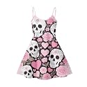 Women's Spaghetti Strap Dress Summer Casual Swing Sundress Girls Beachwear Swing Mini Dress