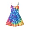 Women's Spaghetti Strap Dress Summer Casual Swing Sundress Girls Beachwear Swing Mini Dress