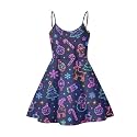 Women's Spaghetti Strap Dress Summer Casual Swing Sundress Girls Beachwear Swing Mini Dress