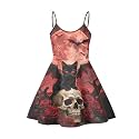 Women's Spaghetti Strap Dress Summer Casual Swing Sundress Girls Beachwear Swing Mini Dress