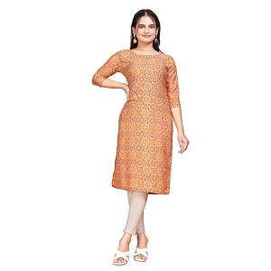 Womens Straight Fit Printed Crepe Kurta Casual