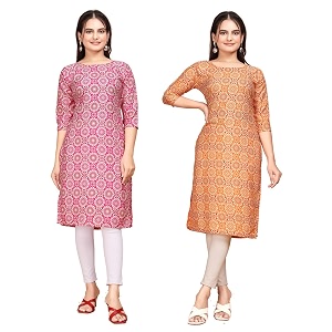 Womens Straight Fit Printed Crepe Kurta Casual