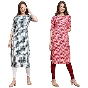 Womens Straight Fit Printed Crepe Kurta Casual