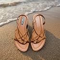 Women39s Strappy Flat Sandals Black and Peach