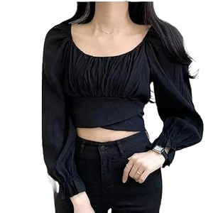Womens Stylish Puff Sleeve Polycotton Crop Top