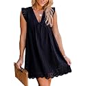 Women's Summer Dress with Built in Shorts Sexy Summer V Neck Ruffle Sleeve Lace California Romper Dresses for Women