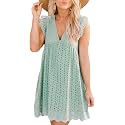 Women's Summer Dress with Built in Shorts Sexy Summer V Neck Ruffle Sleeve Lace California Romper Dresses for Women