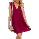 Women's Summer Dress with Built in Shorts Sexy Summer V Neck Ruffle Sleeve Lace California Romper Dresses for Women