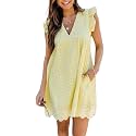 Women's Summer Dress with Built in Shorts Sexy Summer V Neck Ruffle Sleeve Lace California Romper Dresses for Women