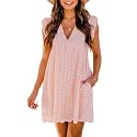 Women's Summer Dress with Built in Shorts Sexy Summer V Neck Ruffle Sleeve Lace California Romper Dresses for Women