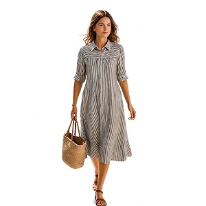Womens Summer Striped Midi Long Shirt Dress