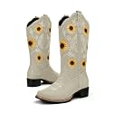 Women's Sunflower Cowboy Boots Cowgirl Square Toe Mid Calf Low Heel