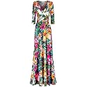 Women's 3/4 Sleeve V-Neck Printed Maxi Faux Wrap Dress Navy S