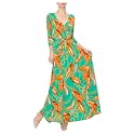 Women's 3/4 Sleeve V-Neck Printed Maxi Faux Wrap Dress Green M