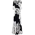 Women's 3/4 Sleeve V-Neck Printed Maxi Faux Wrap Dress Black XL