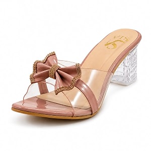 Womens Transparent Block Heel Sandals with Rhinestone