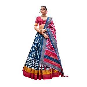 women39s trending designeer tussar silk lehenga choli print with foil work with unstitched blouse patola print adorned with foil work for navrati  wedding