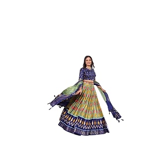 women39s trending designeer tussar silk lehenga choli print with foil work with unstitched blouse patola print adorned with foil work for navrati  wedding