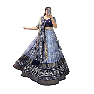 women39s trending designeer tussar silk lehenga choli print with foil work with unstitched blouse patola print adorned with foil work for navrati  wedding
