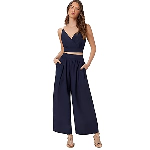 Womens Two-Piece Co-ord Sets-Crop Top and Wide-Leg