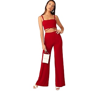 Womens Two-Piece Co-ord Sets-Crop Top and Wide-Leg