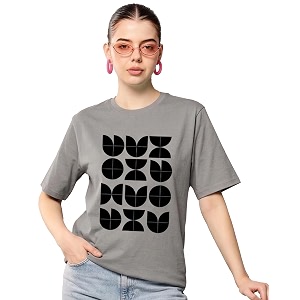Womens Typography Round Neck Cotton-Blend T-Shirts Oversized