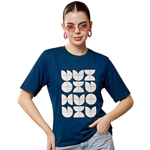 Womens Typography Round Neck Cotton-Blend T-Shirts Oversized