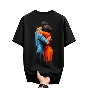 Womens Typography Round Neck Cotton-Blend T-Shirts Oversized