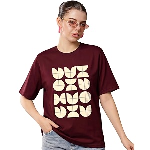 Womens Typography Round Neck Cotton-Blend T-Shirts Oversized