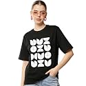 Women39s Typography Round Neck Cotton-Blend T-Shirts Oversized