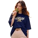 Women39s Typography Round Neck Cotton-Blend T-Shirts Oversized