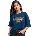 Women39s Typography Round Neck Cotton-Blend T-Shirts Oversized