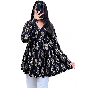 Womens V Neck Anarkali Short Kurti for
