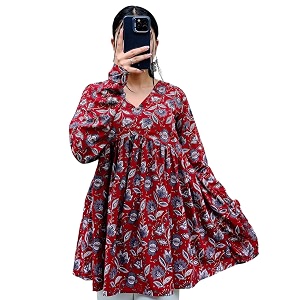 Womens V Neck Anarkali Short Kurti for