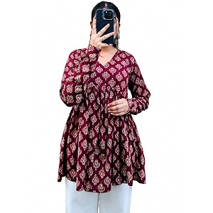 Womens V Neck Anarkali Short Kurti for